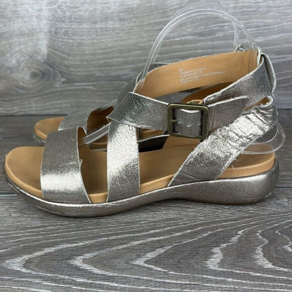 Korks by Kork Ease Erigon Gold Leather Women’s Sz 8M Slingback Buckle Sandals - Picture 3 of 12